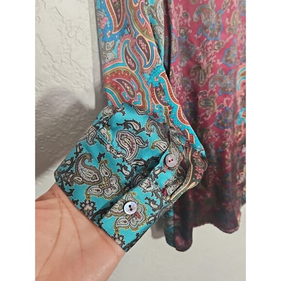 Soft Surroundings Silk Paisley Button Down Long Sleeve Vibrant Blouse Medium - Picture 2 of 6